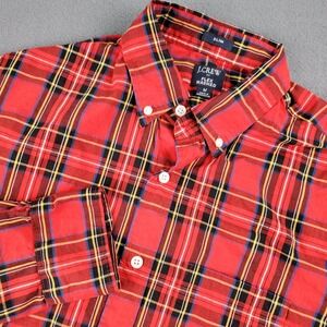J.Crew Flex Washed Slim Plaid Button Down Shirt Mens M Red Black Yellow